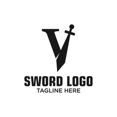 Letter V Sword Logo Design Template Inspiration, Vector Illustration.