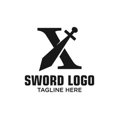 Letter X Sword Logo Design Template Inspiration, Vector Illustration.