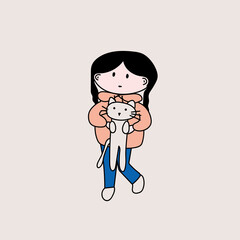 girl in a pink sweater with a cat