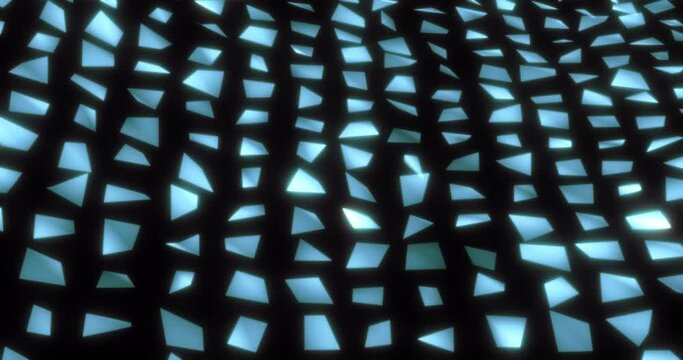 Abstract background of blue glass flying triangles. Screensaver beautiful video animation in high resolution 4k
