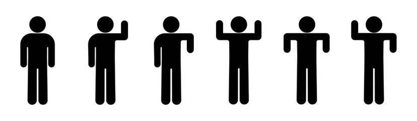 stick figure man, raised his hand, people icon