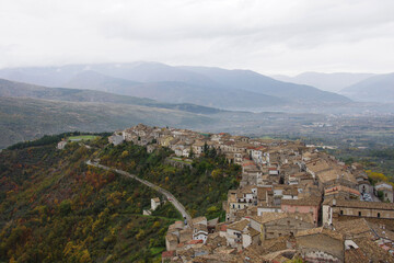 Obraz premium Overview of Pacentro (AQ) - One of the most beautiful villages in Italy: the town that gave birth to pop star Madonna and US Secretary of State Mike Pompeo - Abruzzo