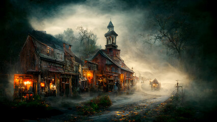 Fototapeta na wymiar Halloween art, fantasy ghost town