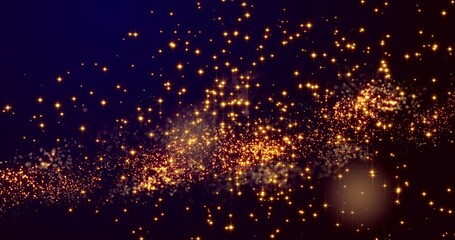 Fototapeta premium Golden confetti bokeh lights on the black and Navy blue background. 3d illustration