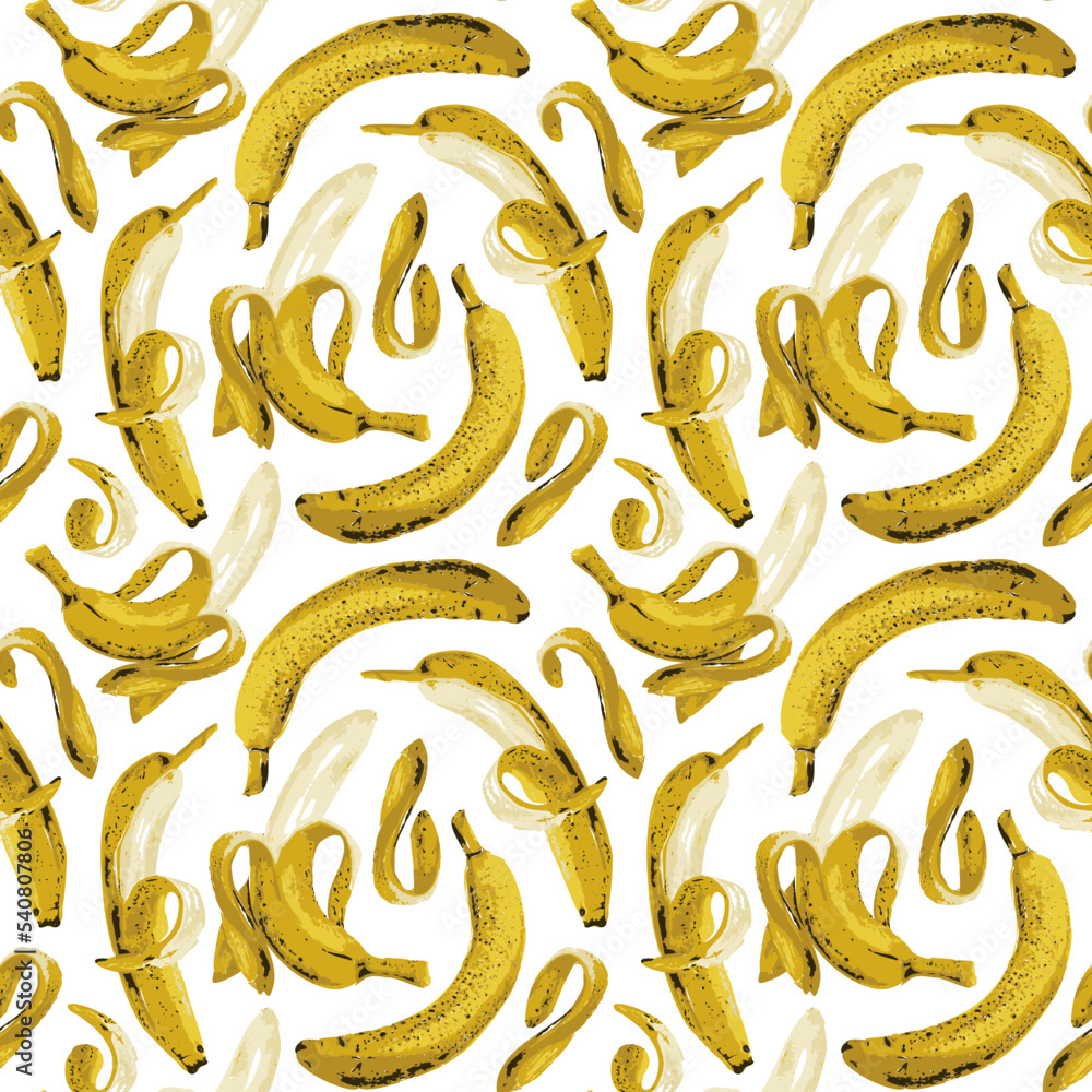 Aufkleber seamless pattern with ripe bananas on backdrop. fruit vector background with whole and half peeled b