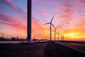 onshore wind farm at sunrise