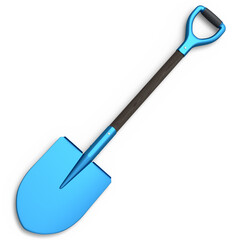 Garden shovel with wooden handle on white background, summer camping concept