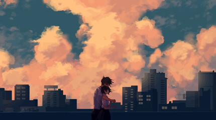 couple together anime digital art illustration paint background wallpaper