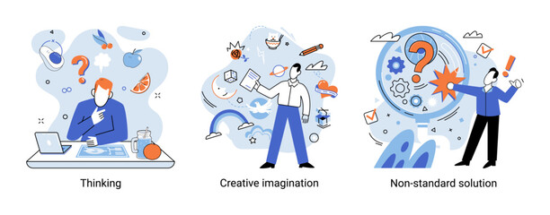 Fototapeta premium Non standart solution solving problem metaphor, answer to question or creativity idea innovation help business success. Alternative decision or business strategy plan, fallback option business choice