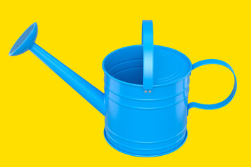 Watering can on yellow background. 3d render concept of gardening equipment tool