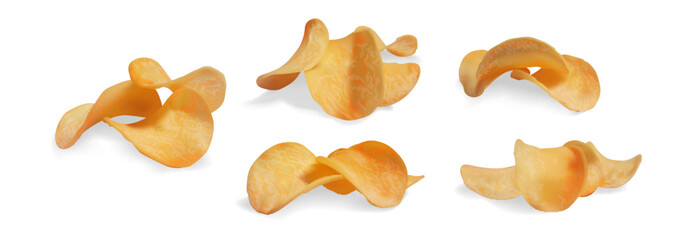 Realistic Detailed 3d Crispy Potato Chips Set Snack Food Concept. Vector illustration of Crunchy Potato Chip