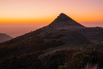 Sunset view of Gibraltar Rock, Christchurch, New Zealand.