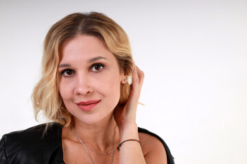 Obraz premium Portrait of beautiful woman on white background