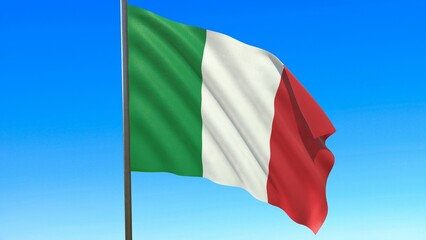 flag of italy waving in the wind on flagpole against the sky 3d-rendering