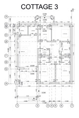 Detailed architectural one story private house blueprints and drawings. Vector illustration