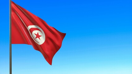 flag of Tunisia waving in the wind on flagpole against the sky 3d-rendering