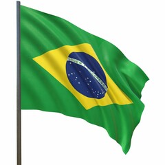 flag of Brazil waving in the wind on a white background 3d-rendering