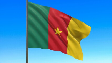 flag of cameroon waving in the wind on flagpole against the sky 3d-rendering