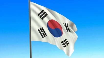 flag of south korea waving in the wind on flagpole against the sky 3d-rendering