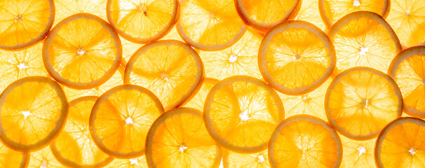 a bunch of shiny orange slices for banner, border, panorama