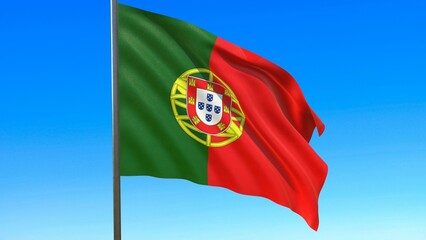 flag of portugal waving in the wind on flagpole against the sky 3d-rendering