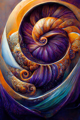 Nautilus, imaginary nautilus, alien nautilus, structure, pattern, colorful, illustration