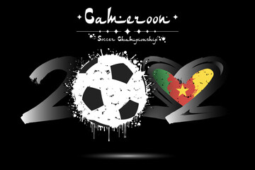 2022 and soccer ball. Heart with flag of Cameroon