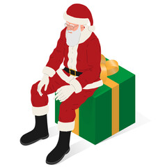 Santa Claus, with red dress and boots, isometric vector illustration.