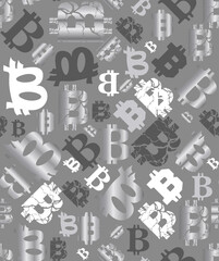 Bitcions. BTC lettering. BTC. Symbols of bitcoin.
Seamless vector pattern of BTC lettering. BTC. Symbols of bitcoin. background with signs. background with numbers.

