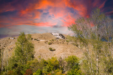 Erzincan,Turkey- October 22 2022: Ataturk portrait drawn on the mountain in Erzincan province, Turkey.