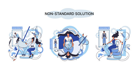 Non standart solution metaphor. Finding decisionss, problem solving. Teamwork, partnership. Working collaboration, corporate cooperation, creativity idea and innovation, colleagues mutual help concept
