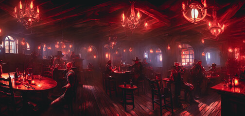 Artistic concept painting of a tavern at wild west times , background illustration.