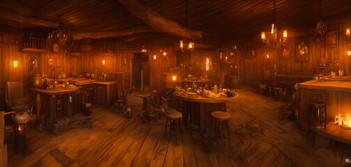 Artistic concept painting of a tavern at wild west times , background illustration. - obrazy, fototapety, plakaty