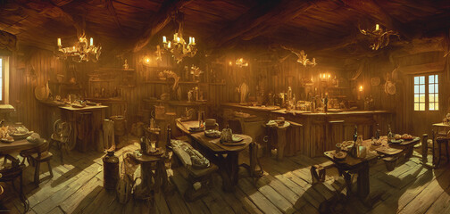 Fototapeta na wymiar Artistic concept painting of a tavern at wild west times , background illustration.