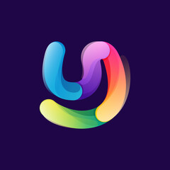 Obraz premium Letter Y logo made of overlapping colorful lines. Rainbow vivid gradient modern icon.