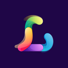 Letter L logo made of overlapping colorful lines. Rainbow vivid gradient modern icon.