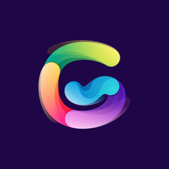 Letter G logo made of overlapping colorful lines. Rainbow vivid gradient modern icon.