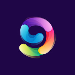 Number nine logo made of overlapping colorful lines. Rainbow vivid gradient modern icon.