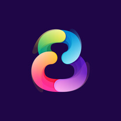 Number eight logo made of overlapping colorful lines. Rainbow vivid gradient modern icon.