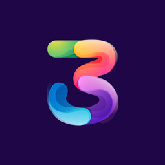 Number three logo made of overlapping colorful lines. Rainbow vivid gradient modern icon.