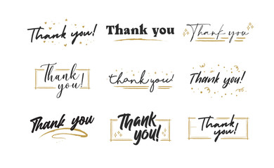 Thank you lettering. Vector illustration hand drawn. Calligraphic thanks message.