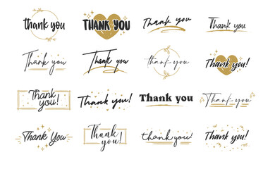 Thank you lettering. Vector illustration hand drawn. Calligraphic thanks message.