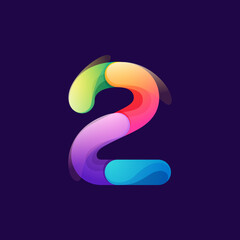 Number two logo made of overlapping colorful lines. Rainbow vivid gradient modern icon.