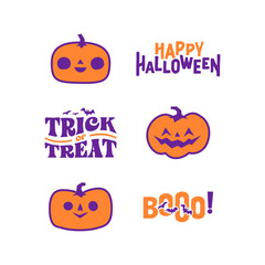 Halloween graphic elements with carved pumpkins and bats. Trick or treat, Boo and spooky designs. Halloween decoration.