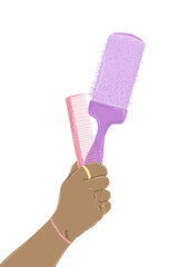 transparent hairdressers hands holding up brushes