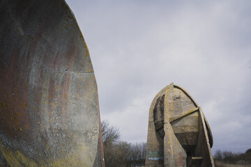 The concrete sound mirrors of Denge (Dungeness) in the south east of England. Pre World War 2 structures used to detect airplanes at a distance.