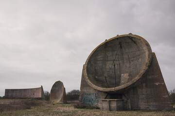 The concrete sound mirrors of Denge (Dungeness) in the south east of England. Pre World War 2 structures used to detect airplanes at a distance. 
