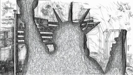 Statue of liberty hand draw digital art © alexskopje