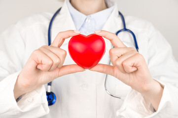 Unrecognizable doctor holding heart on table. Organ donations,charity,cardiology concept