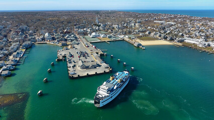 Fototapeta na wymiar Nantucket Ferry at Harbor in New England Aerial